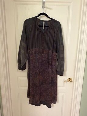 Raquel Allegra Olive and pinks Mixed-Print Midi Dress